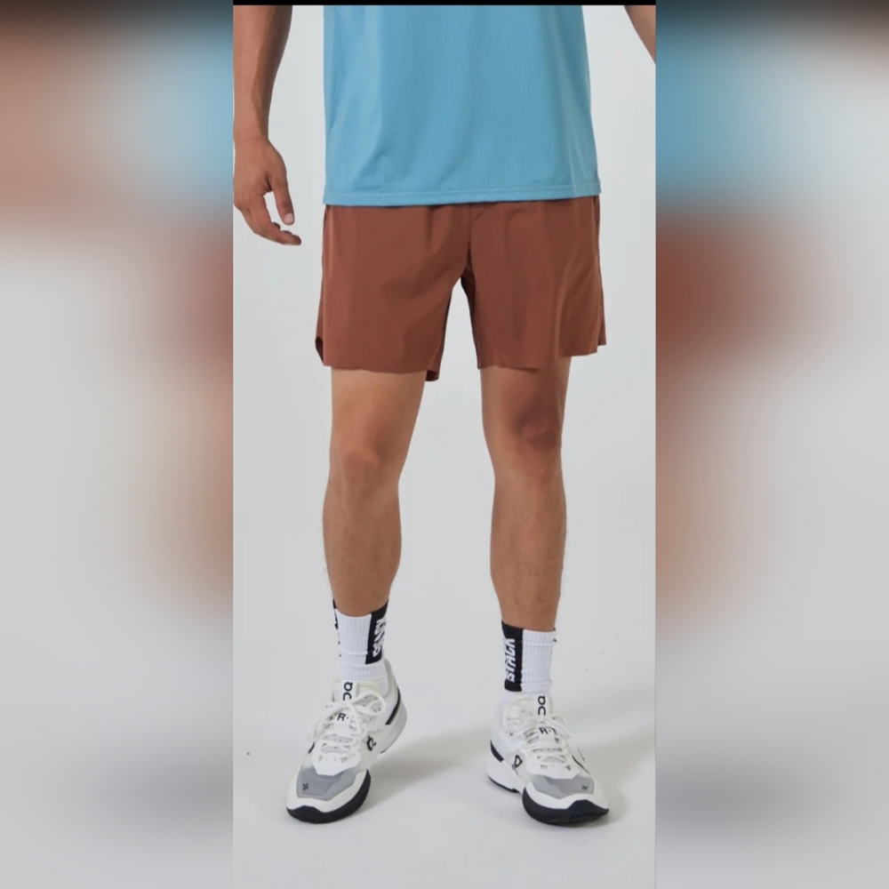 Stack Athletics SEALED! NWT! Tourney Short 6" Linerless in Cognac. Sz Md. R2S!!